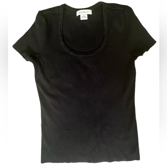 Liz Claiborne Scoopneck Ribbed Shirt, Black, Size Small - Picture 2 of 5